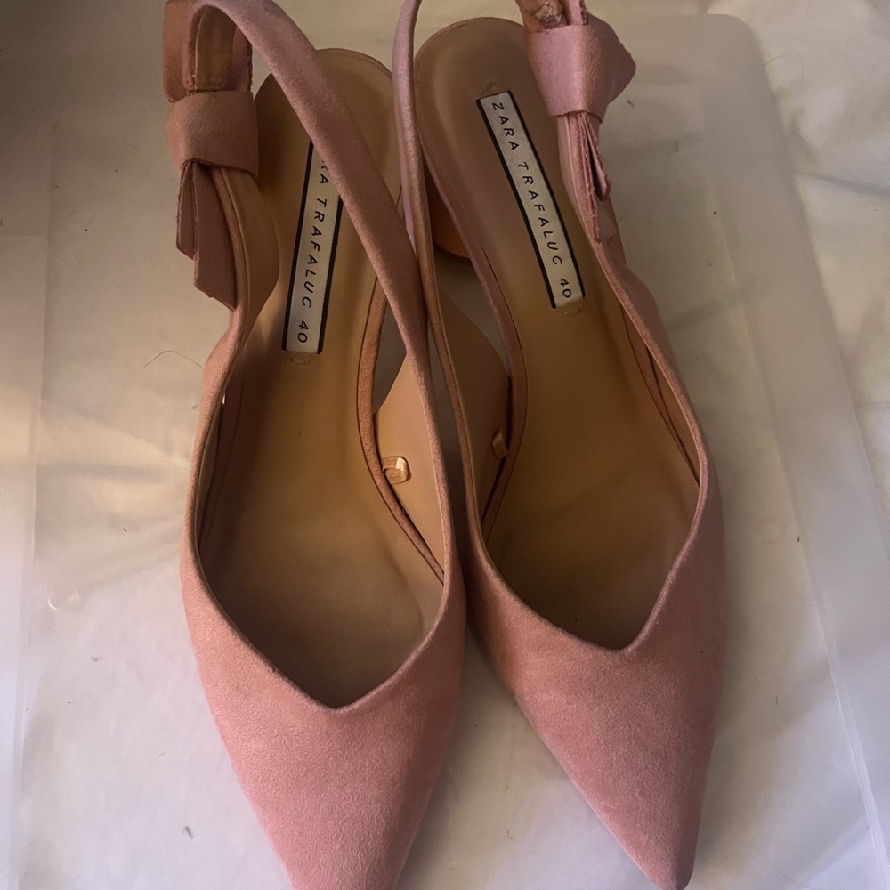 Zara Pink suede Heeled Slingback Shoes